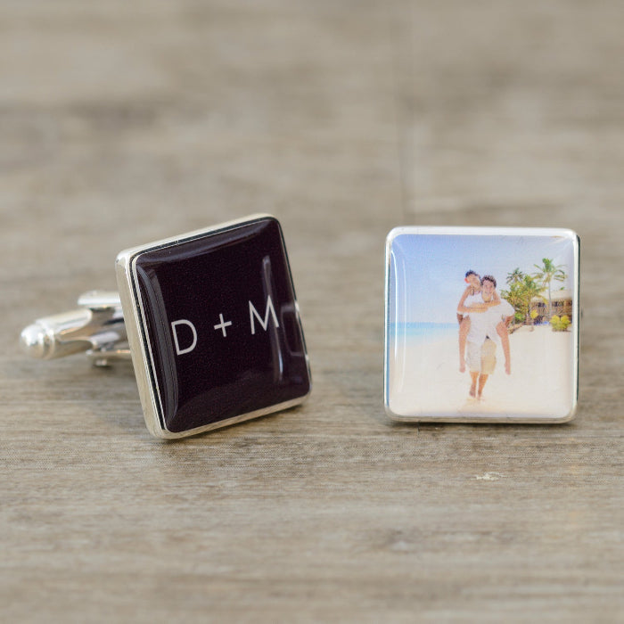 Personalised Groom Cufflinks - Initials & Photo
