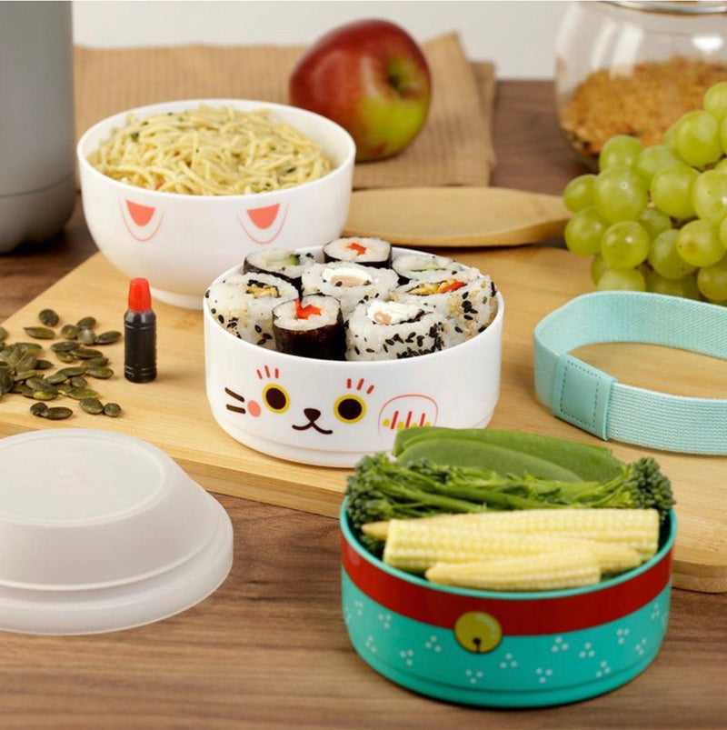 Maneki Neko Lucky Cat Stacked Round Bento Lunch Box