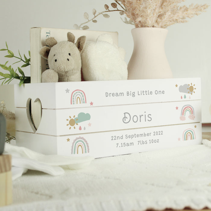Personalised Rainbow White Wooden Crate
