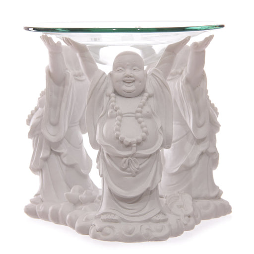 White Laughing Buddha Oil & Wax Burner with Glass Dish