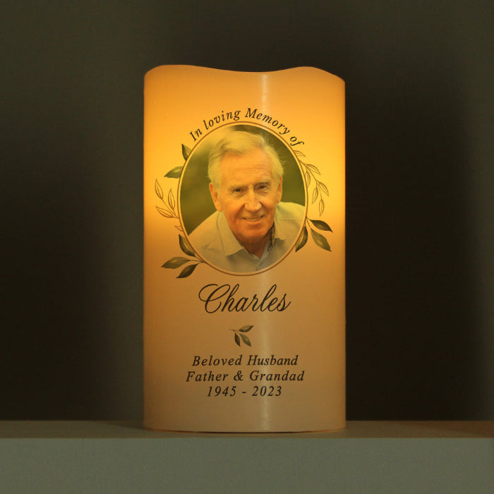 Personalised In Loving Memory Memorial Photo Upload LED Candle