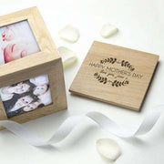 Personalised Happy Mothers Day Photo Box Cube Oak - Myhappymoments.co.uk