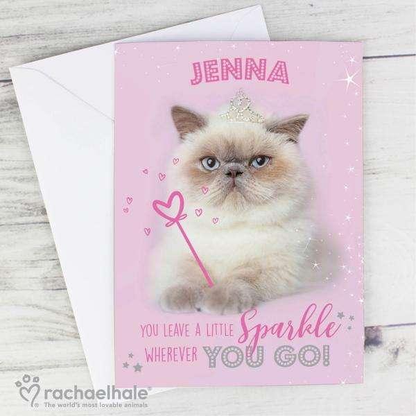 Personalised Rachael Hale Sparkle Cat Card - Myhappymoments.co.uk