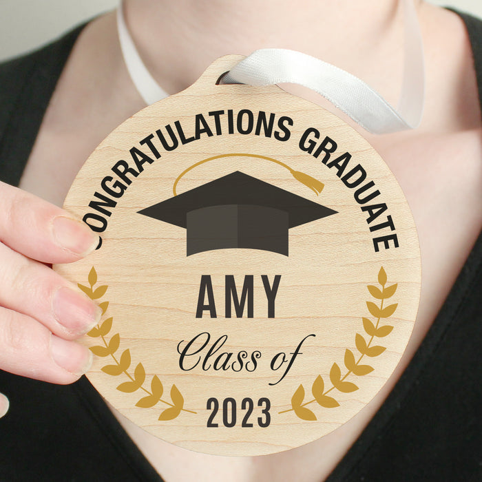 Personalised Graduation Round Wooden Medal