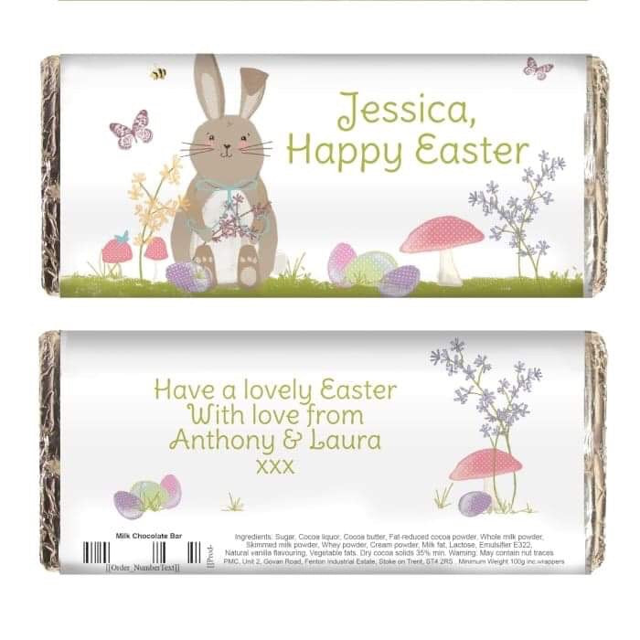 Personalised Easter Meadow Bunny Milk Chocolate Bar - Myhappymoments.co.uk