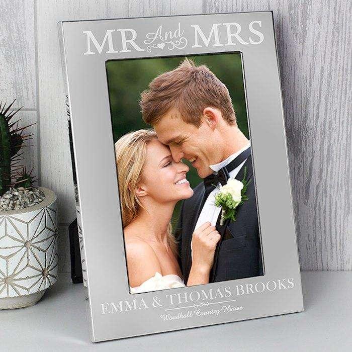 Personalised Mr & Mrs Wedding Silver Photo Frame 4x6