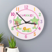 Personalised Animal Alphabet Girls Wooden Clock - Myhappymoments.co.uk