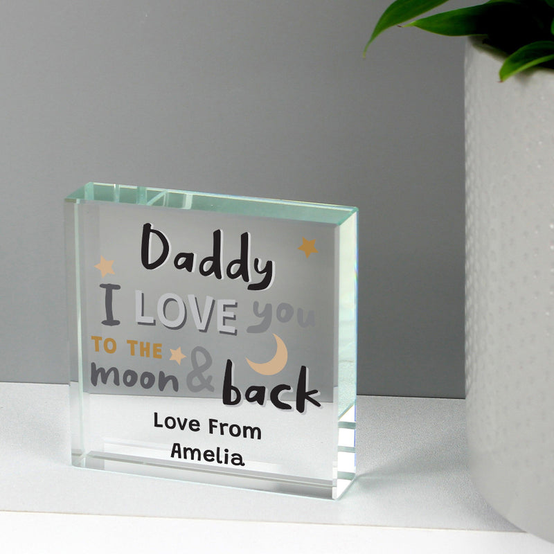 Personalised I Love You To The Moon and Back Glass Block
