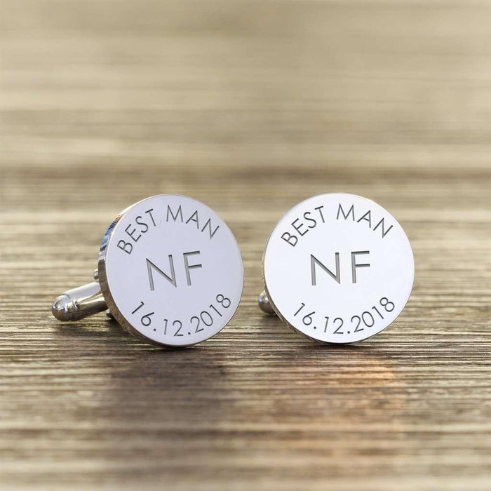 Personalised Best Man Cufflinks - Initials And Date - Myhappymoments.co.uk