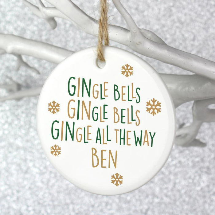 Personalised Gin-gle Bells Round Ceramic Christmas Decoration