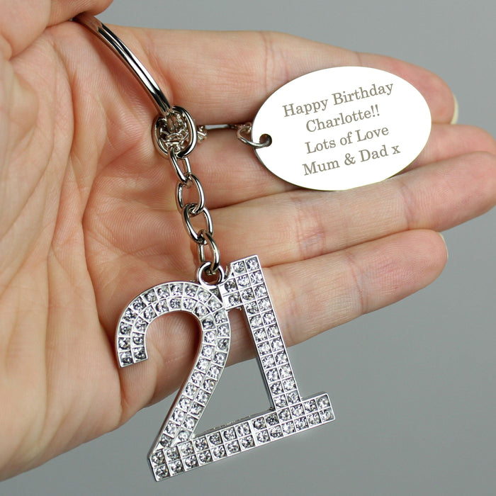 Personalised Free Text Diamante 21st Birthday Keyring