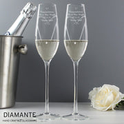 Personalised Wedding Champagne Flutes with Crystal Elements Glasses