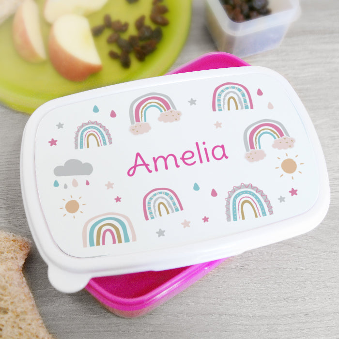 Personalised Rainbow Pink Lunch Box - Back To School
