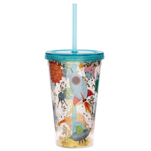 Space Cadet Plastic 500ml Double Walled Reusable Cup with Straw and Lid