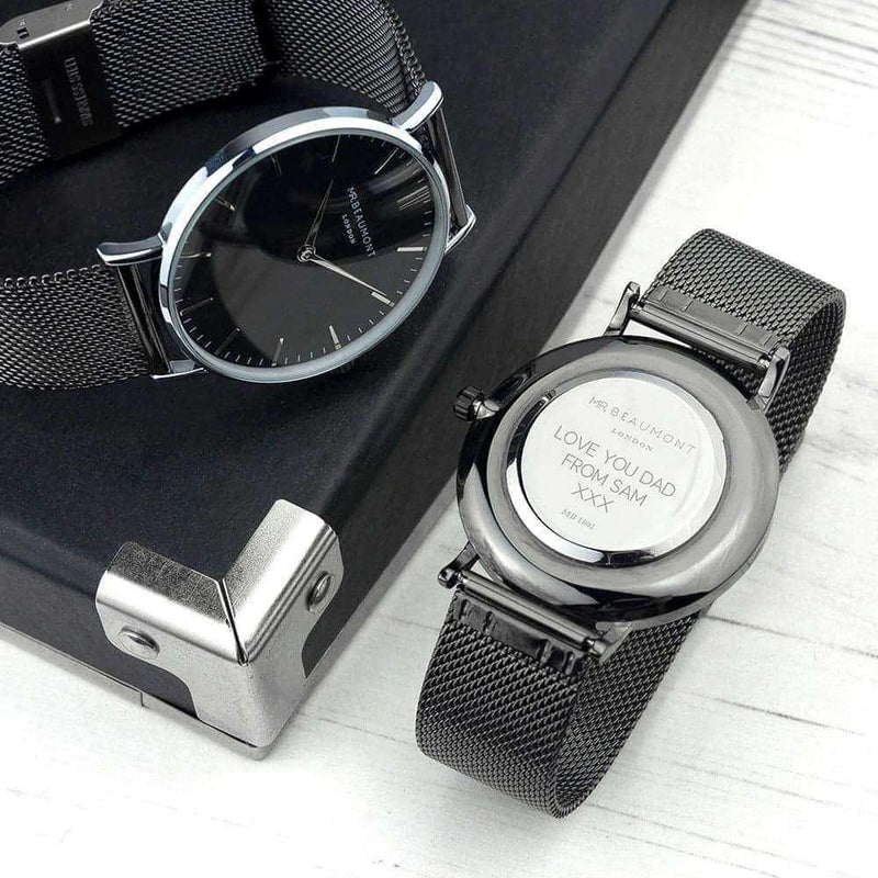 Engraved Men's Metallic Charcoal Grey Mr Beaumont Watch - Myhappymoments.co.uk