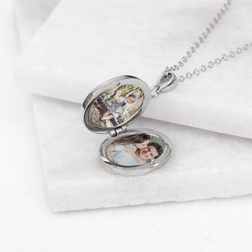 Personalised Oval Photo Locket Necklace - Silver Plated