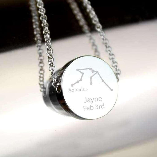 Personalised Aquarius Zodiac Star Sign Silver Tone Necklace (January 20th - February 18th) - Myhappymoments.co.uk