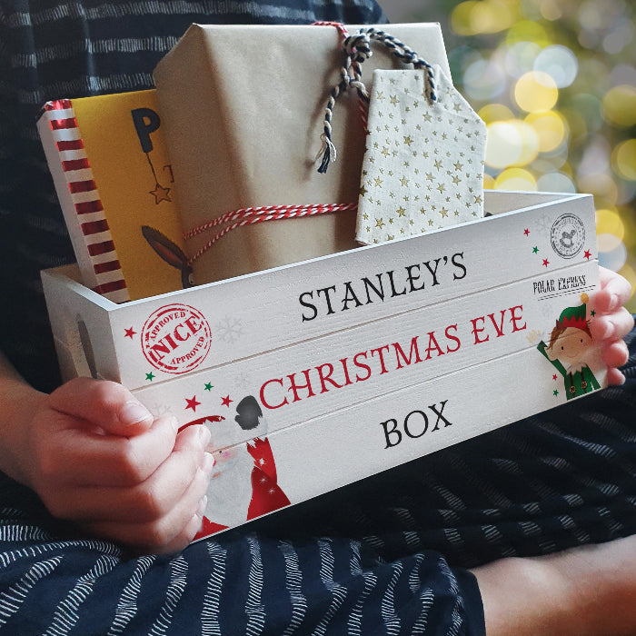 Personalised Christmas Eve White Wooden Crate