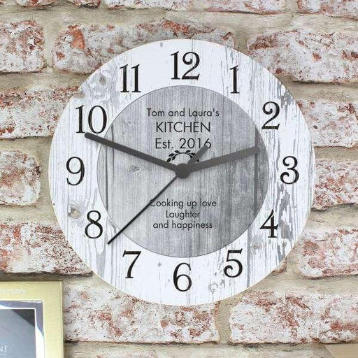 Personalised Any Message Shabby Chic Large Wooden Clock - Myhappymoments.co.uk