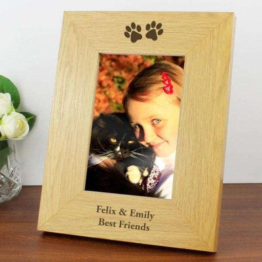 Personalised Paw Prints Photo Frame Wooden 4x6 - Myhappymoments.co.uk