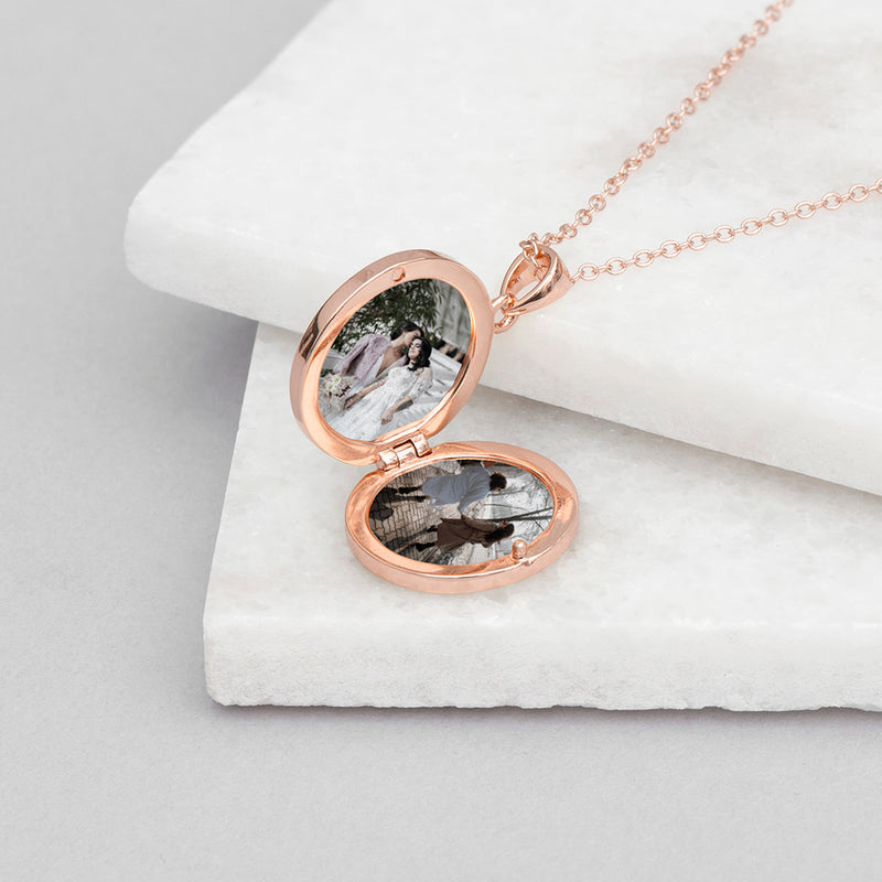 Personalised Oval Photo Locket Necklace - Rose Gold Plated