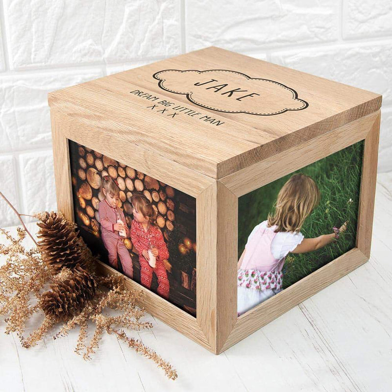 Personalised Baby Name In Cloud Oak Photo Keepsake Box - Myhappymoments.co.uk