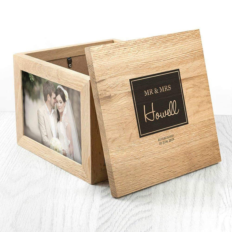 Personalised Wedding Oak Photo Keepsake Cube Box - Myhappymoments.co.uk