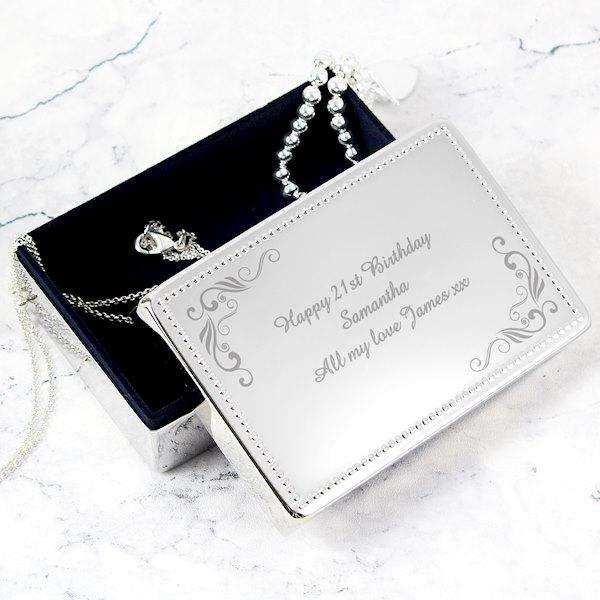 Personalised Swirl Rectangular Jewellery Box