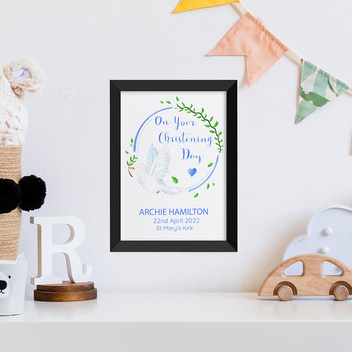 Personalised On Your Christening Day Dove Black Framed Print