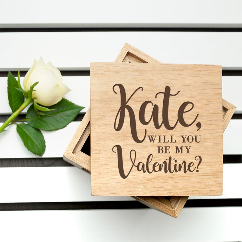 Personalised Will You Be My Valentine Oak Photo Cube