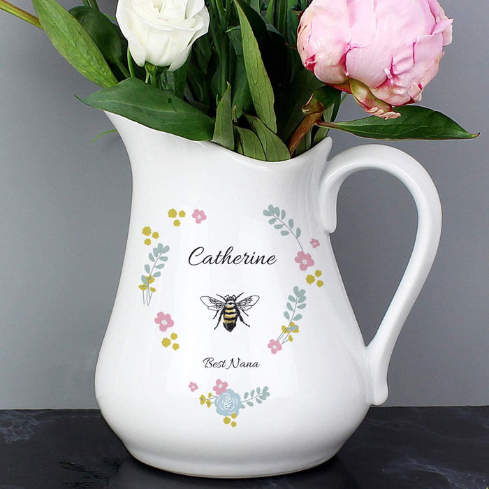 Personalised Bee Happy Ceramic Flower Jug From Pukkagifts.uk