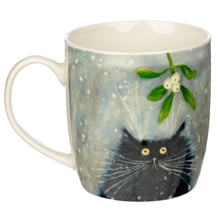 Kim Haskins Christmas Mistletoe Cat Porcelain Mug