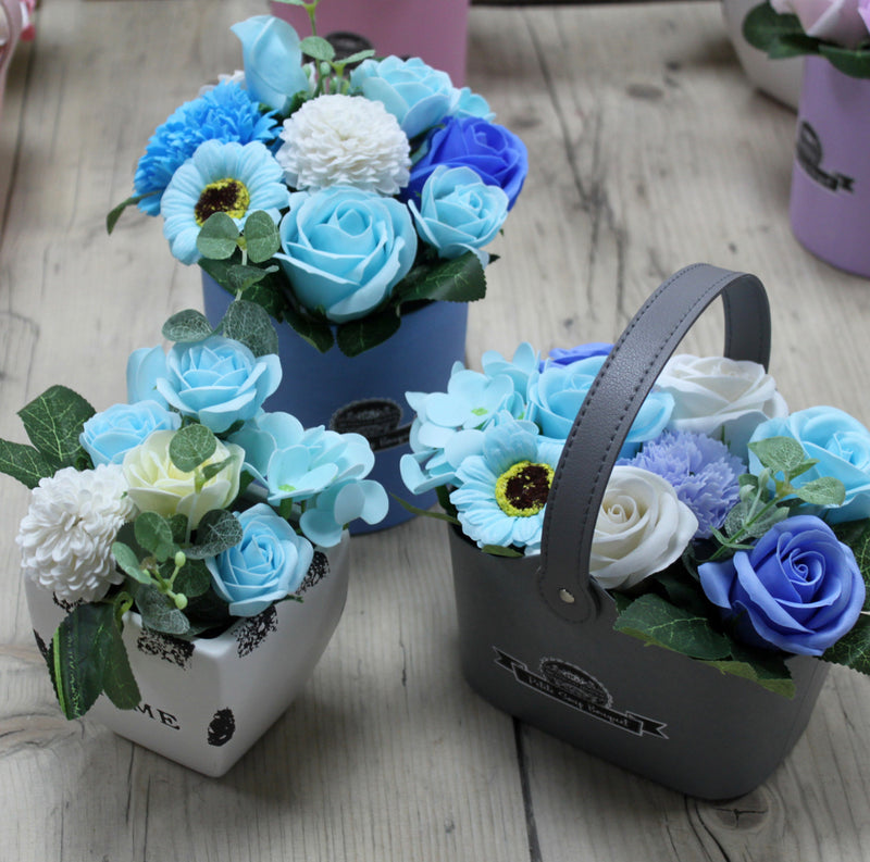 Soap Flower Bouquet Petite Basket - Soothing Blues