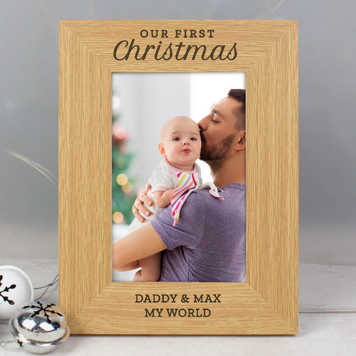 Personalised Our First Christmas Oak Finish Photo Frame - 6x4