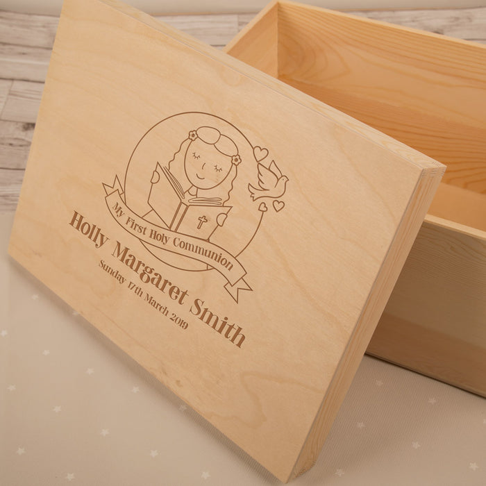 Personalised Laser Engraved 1st Holy Communion Keepsake Box for a Girl - Myhappymoments.co.uk
