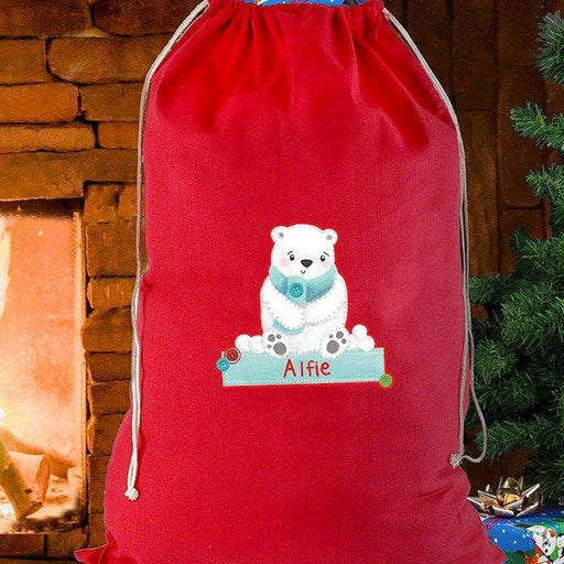 Personalised Polar Bear Cotton Christmas Sack - Myhappymoments.co.uk