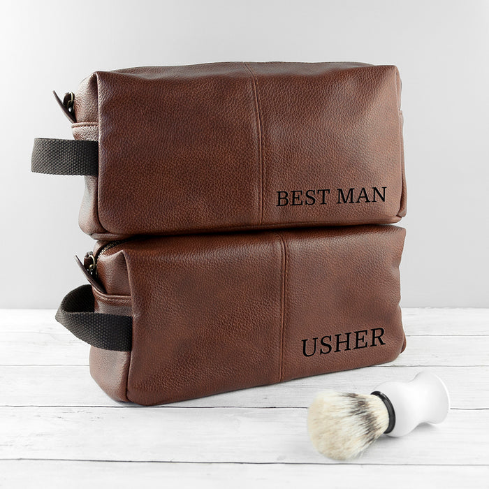 Personalised Luxury Vintage Style Men’s Wash Bag - Brown