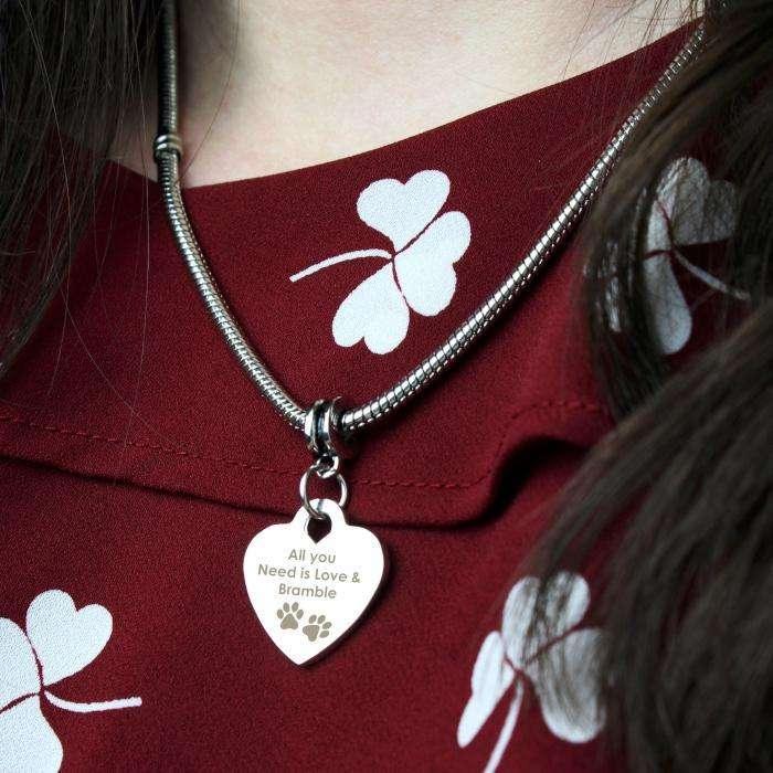 Personalised Pet Memorial Pawprint Heart Charm Necklace - Myhappymoments.co.uk