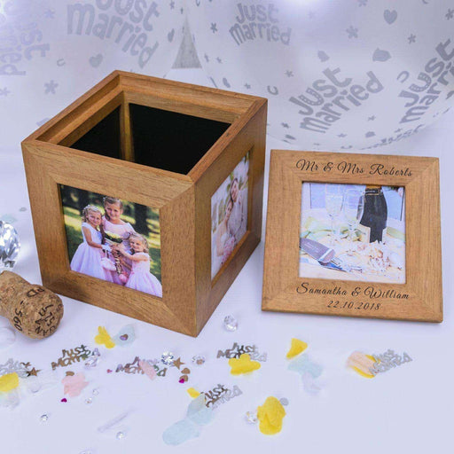 Personalised Wedding Oak Photo Cube Box - Myhappymoments.co.uk
