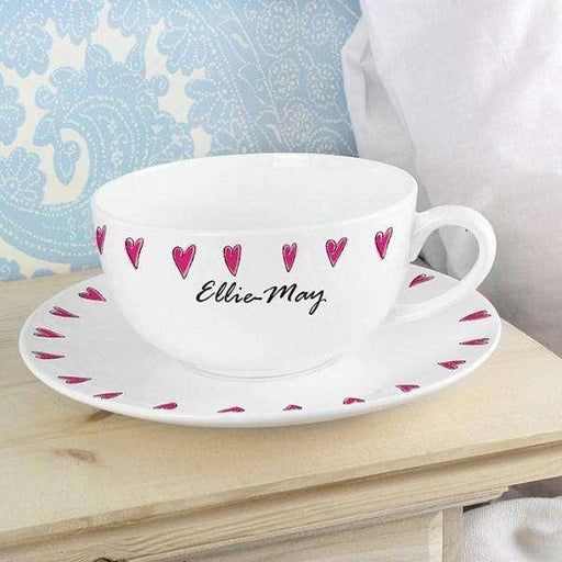Personalised Hearts Teacup & Saucer - Myhappymoments.co.uk