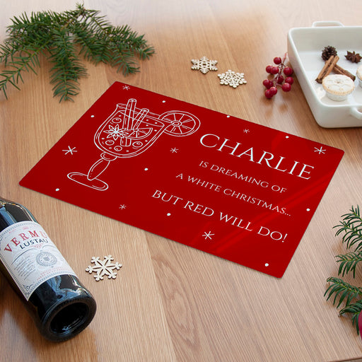 Personalised Christmas Mulled Wine Pun Rectangular Glass Chopping Board
