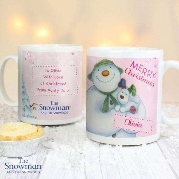 Personalised The Snowman and the Snowdog Pink Mug - Myhappymoments.co.uk