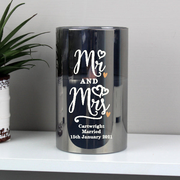 Personalised Mr & Mrs Wedding Smoked Glass LED Candle