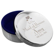 Personalised Decorative Wedding Maid of Honour Round Trinket Box - Myhappymoments.co.uk
