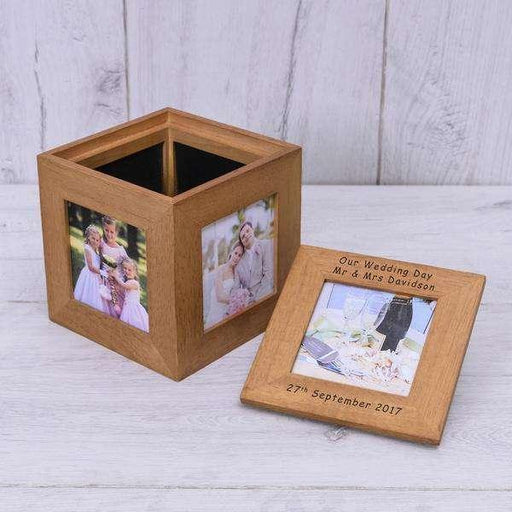Personalised Oak Photo Cube - Any Message - Myhappymoments.co.uk
