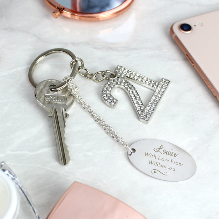 Personalised Swirls & Hearts Diamante 21st Birthday Keyring