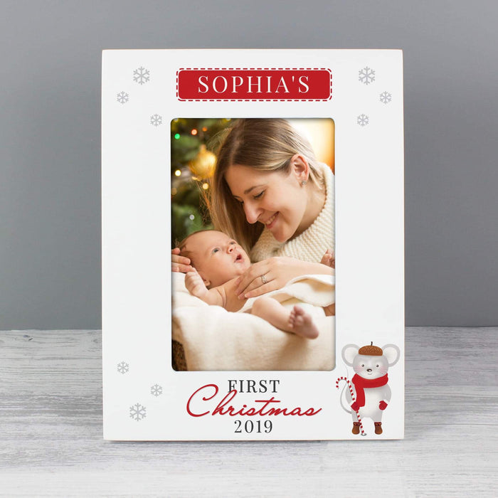 Personalised Baby’s 1st Christmas Mouse White Photo Frame 6x4