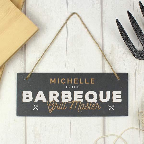 Personalised Barbeque Grill Master Printed Hanging Slate Plaque Sign