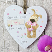Personalised Boofle Flowers Wooden Heart Decoration - Myhappymoments.co.uk