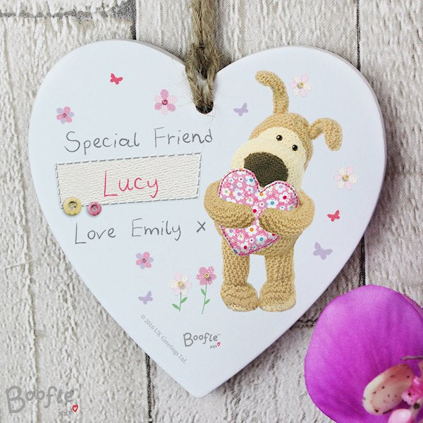 Personalised Boofle Flowers Wooden Heart Decoration - Myhappymoments.co.uk